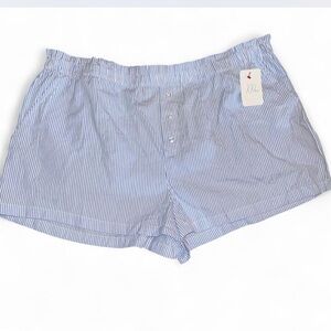 LOFT Light Blue and White Striped Shorts